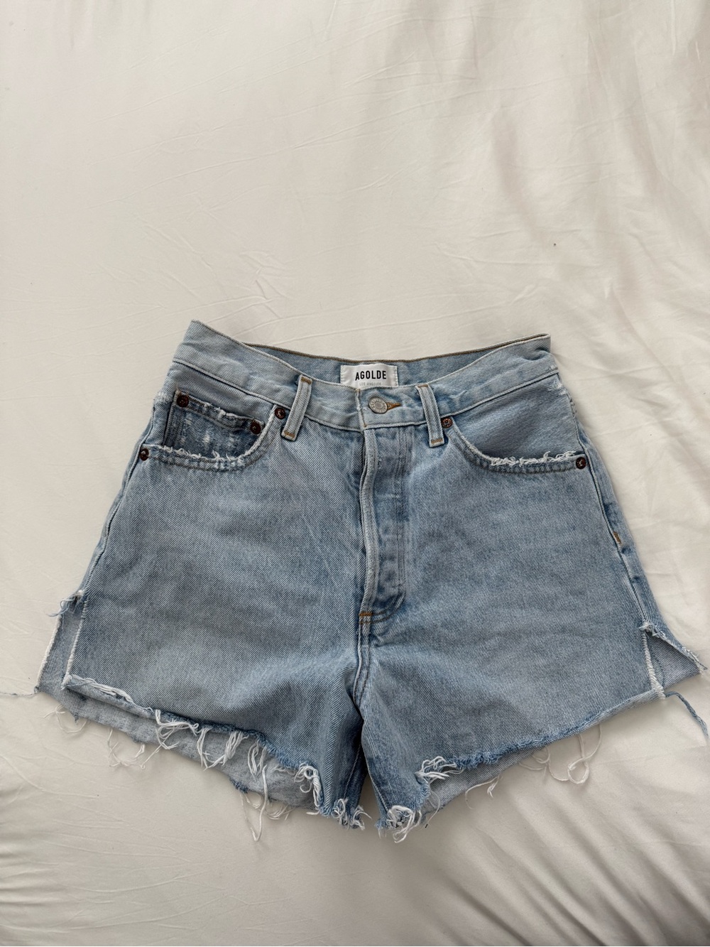 AGOLDE Light Blue High-Rise Denim Shorts